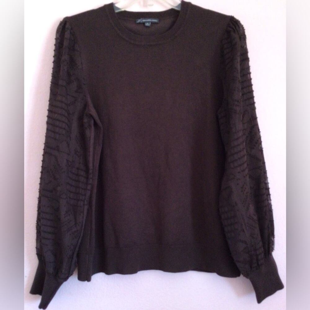 Adrianna Papell brown sheer sleeve lightweight sweater blouse size medium